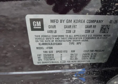 2020 Buick Encore Gx Awd Select из США, поврежденный, VIN KL4MMESL8LB103664